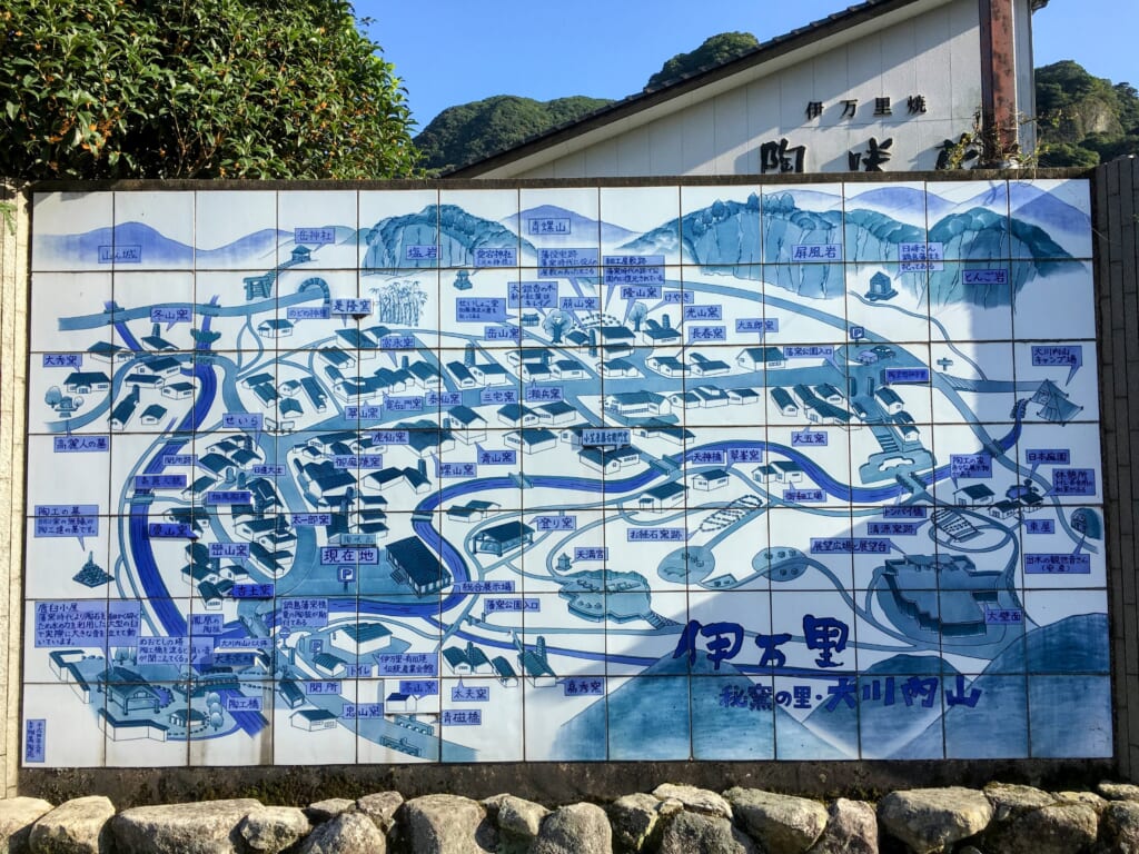 Blue and white ceramic map of Okawachiyama village