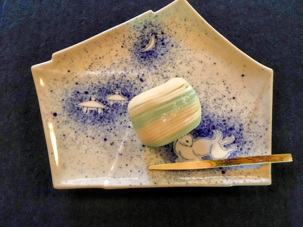 Seasonal wagashi served with Japanese tea